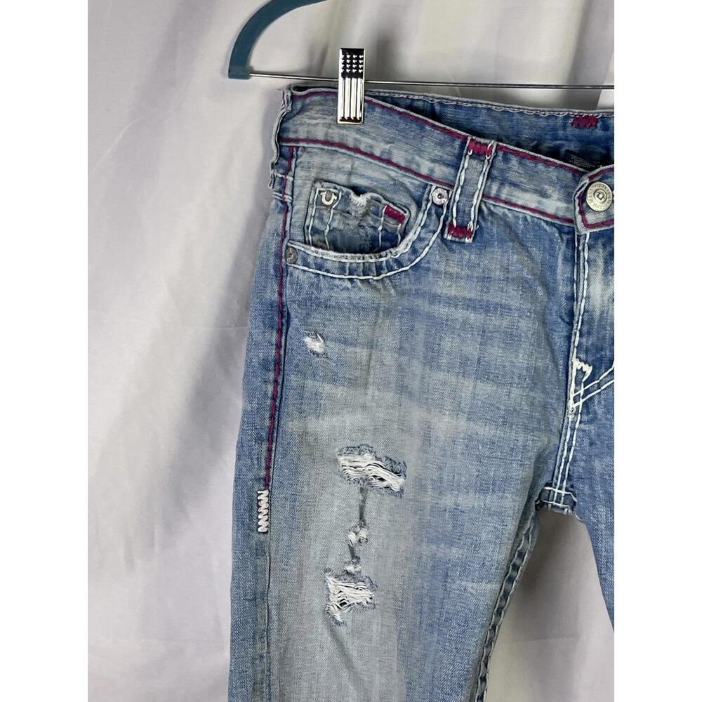 True Religion Women's Jeans 28 X 30 Contrast Stitching EUC Distressed Boot Cut - Picture 3 of 9